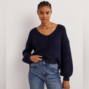Boden Navy Blue Sparkle Ribbed Fluffy V-Neck Sweater *New*